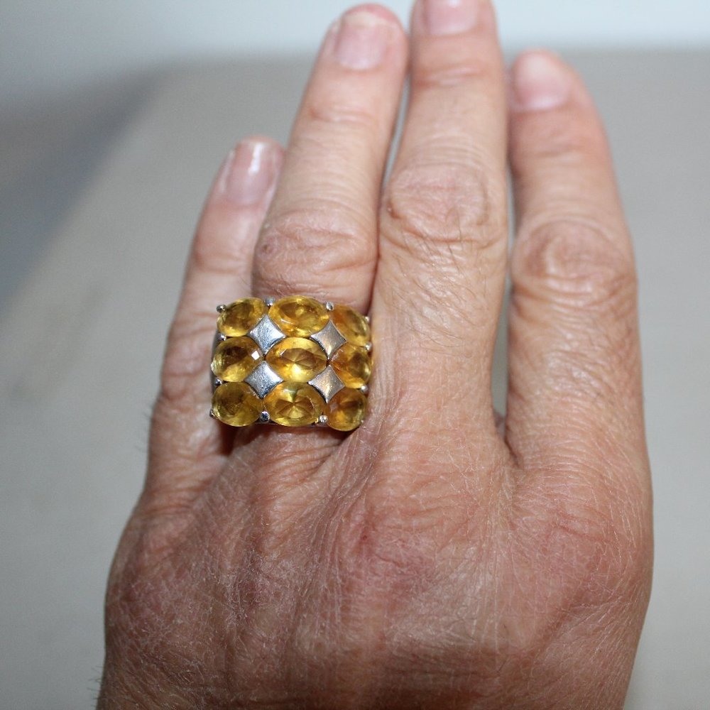 Silver Statement Ring With Yellow Rhinestones 8 - image 1